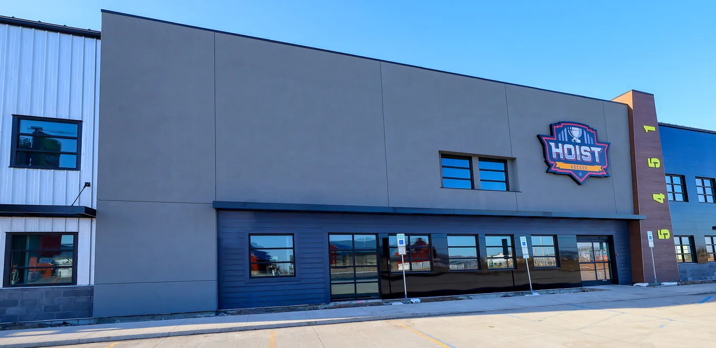 Clear-span steel recreation arena exterior